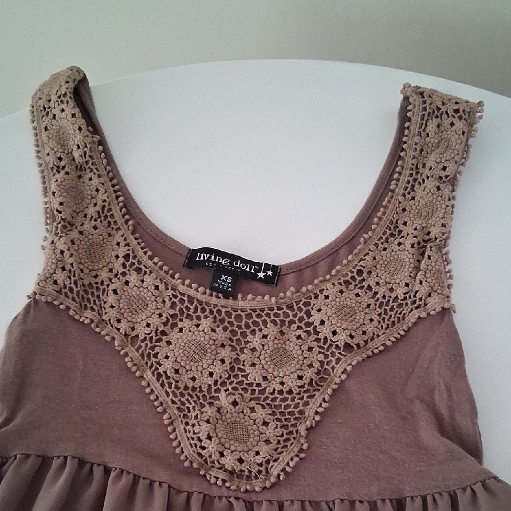 Living Doll Brown Lace Trim Tank Top - Picture 2 of 3